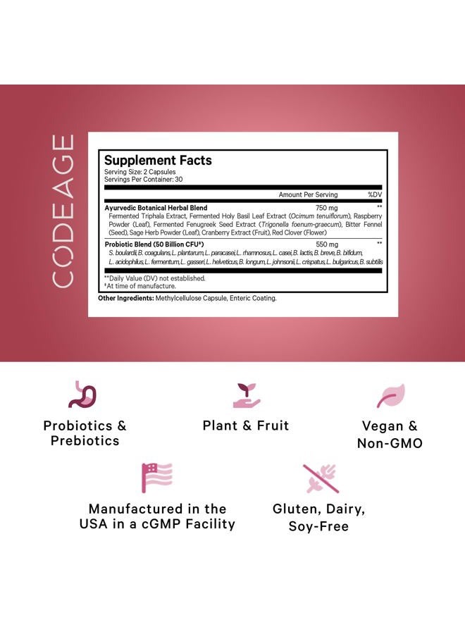 Codeage Women's Probiotics Supplement - 50 Billion CFUs - SBO Probiotics & Prebiotics - Cranberries - Feminine Health - Fermented Botanical Blend, Whole Food Supplement - Vegan, Non-GMO - 2 Pack - Image 2