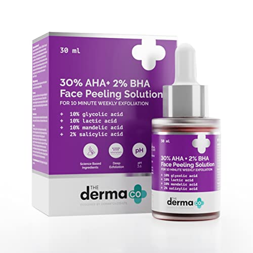The Derma Co 30 AHA 2 BHA Peeling Solution MultiPurpose Formula for Clogged Pores Acne Marks Aging Skin 10 Min Deep Exfoliation 101 Fl Oz30ml