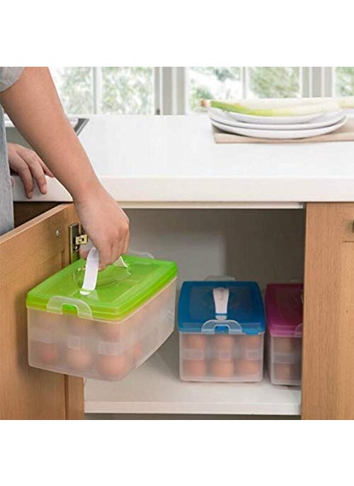 Varahry varahry Double Layer 24Eggs Storage Organizer for Kitchen Refrigerator Egg Tray Egg Storage for Fridge Egg Basket Organize Multi Color Egg Box 24 Grid  - Image 5