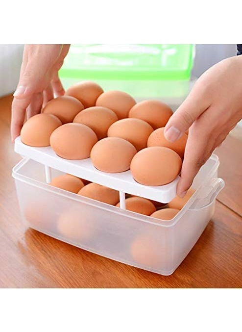 Varahry varahry Double Layer 24Eggs Storage Organizer for Kitchen Refrigerator Egg Tray Egg Storage for Fridge Egg Basket Organize Multi Color Egg Box 24 Grid  - Image 4