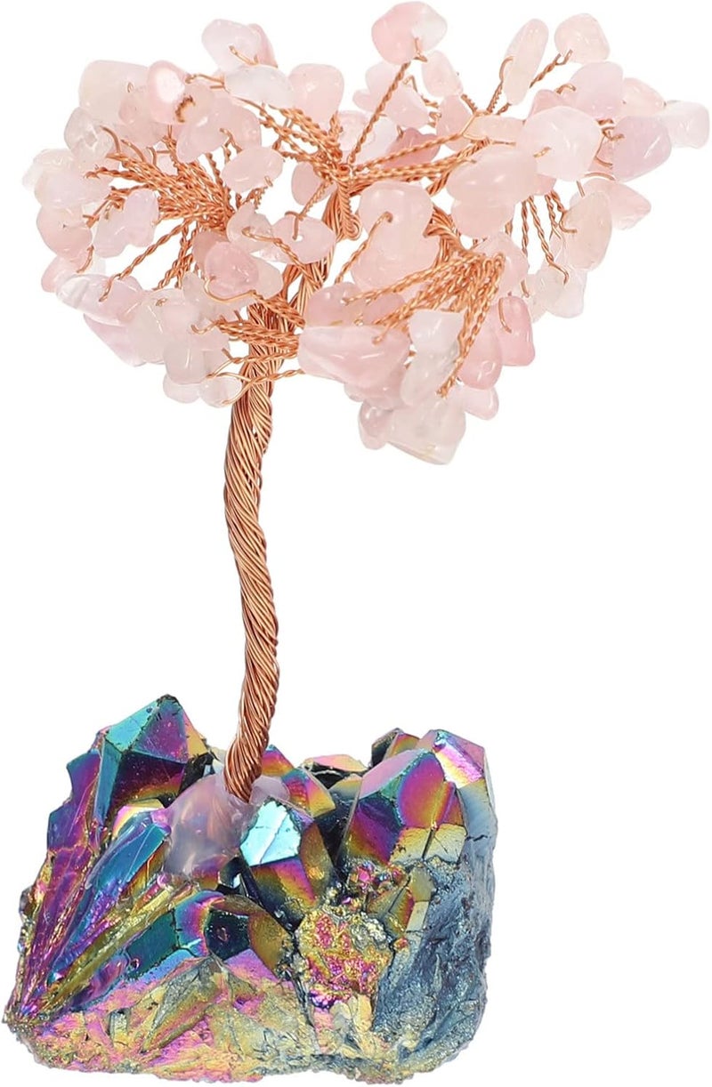 klarako Home Ornaments Living Decor Feng Money Bonsai Table Creative Desk Crafts Decorative Lucky Decoration Cluster Pink for Room Luck Statue Ornament Chic Adorn Artificial Crystal Tree - Image 1