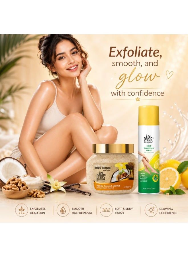 Paris Collection Smooth Skin Combo – Lemon Hair Removing Spray 150ml + Vanilla Coconut Walnut Body Scrub 500ml | Hair Removal & Exfoliating Body Care Duo - Image 5