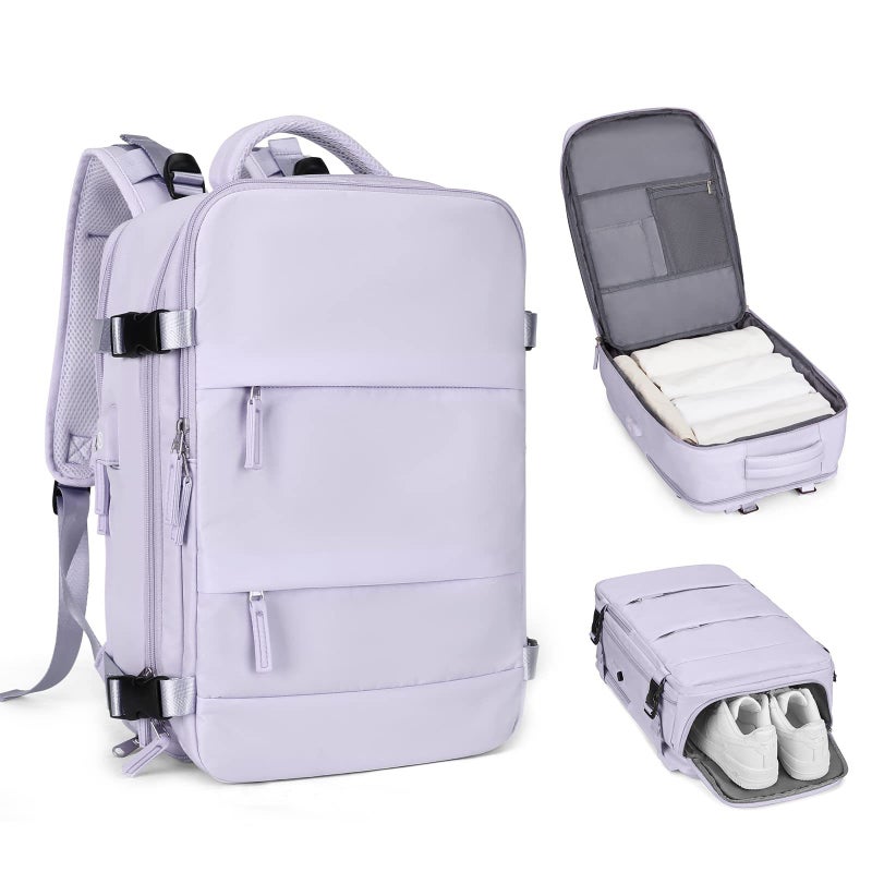 Womens Large Capacity Travel Backpack Gray purple (horizontal double pull) 