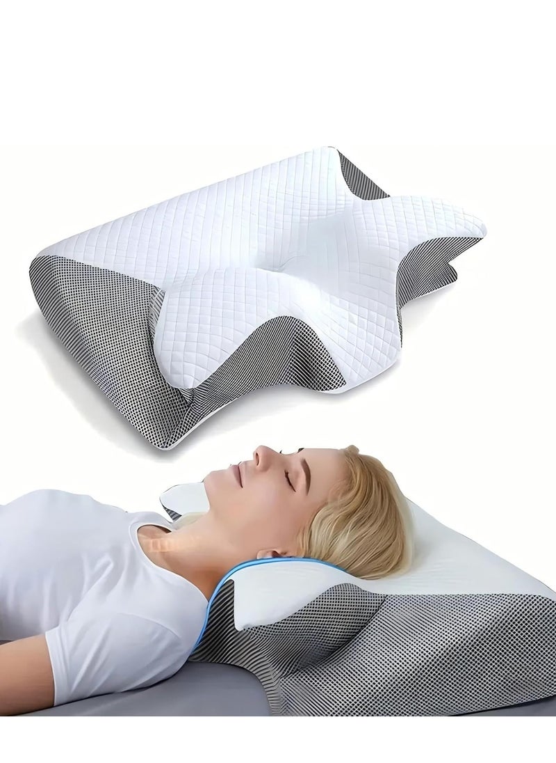 Yoawllty - Memory Foam Pillow Butterfly-Shaped Orthopedic Pillow for Shoulder and Neck Pain Relief, 2 in 1 Pillow Memory Foam, Ergonomic Cervical Pillow for Side Back Stomach Sleepers (Grey) - Image 1