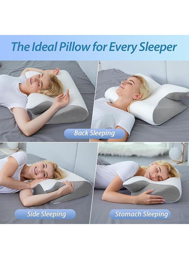 Yoawllty - Memory Foam Pillow Butterfly-Shaped Orthopedic Pillow for Shoulder and Neck Pain Relief, 2 in 1 Pillow Memory Foam, Ergonomic Cervical Pillow for Side Back Stomach Sleepers (Grey) - Image 1