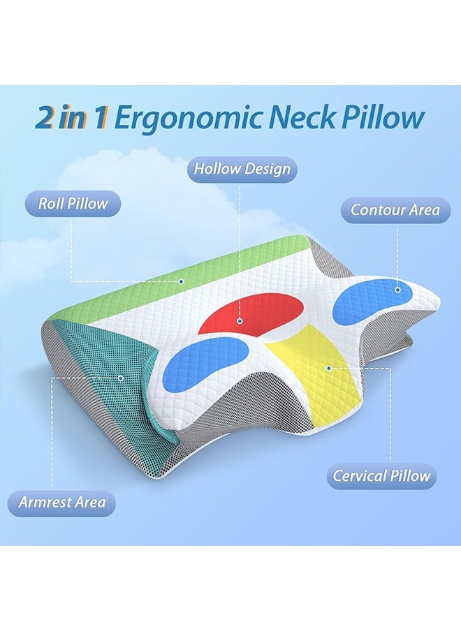 Yoawllty - Memory Foam Pillow Butterfly-Shaped Orthopedic Pillow for Shoulder and Neck Pain Relief, 2 in 1 Pillow Memory Foam, Ergonomic Cervical Pillow for Side Back Stomach Sleepers (Grey) - Image 1
