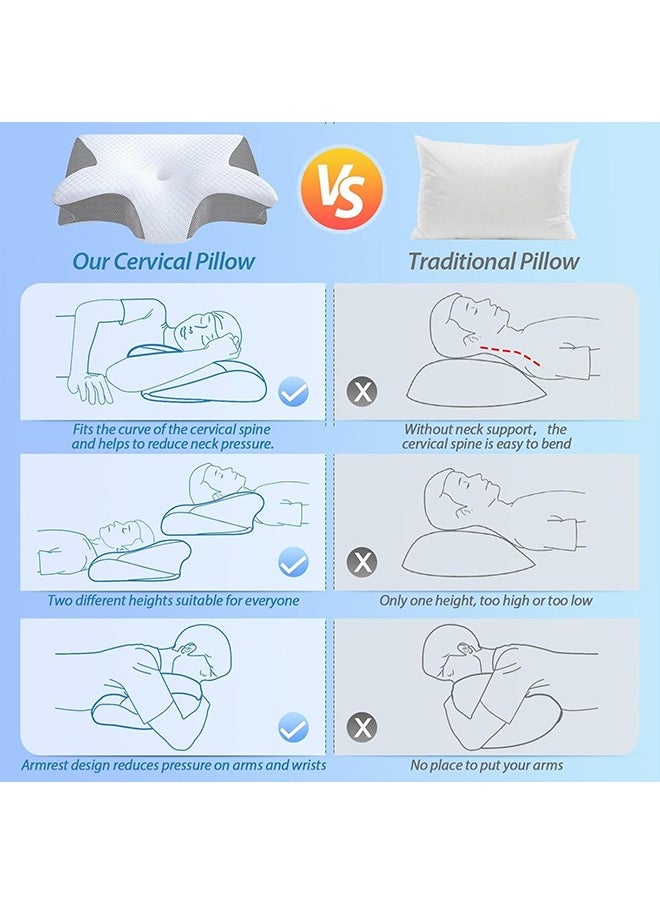 Yoawllty - Memory Foam Pillow Butterfly-Shaped Orthopedic Pillow for Shoulder and Neck Pain Relief, 2 in 1 Pillow Memory Foam, Ergonomic Cervical Pillow for Side Back Stomach Sleepers (Grey) - Image 1