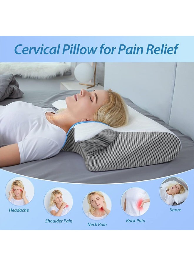 Yoawllty - Memory Foam Pillow Butterfly-Shaped Orthopedic Pillow for Shoulder and Neck Pain Relief, 2 in 1 Pillow Memory Foam, Ergonomic Cervical Pillow for Side Back Stomach Sleepers (Grey) - Image 1