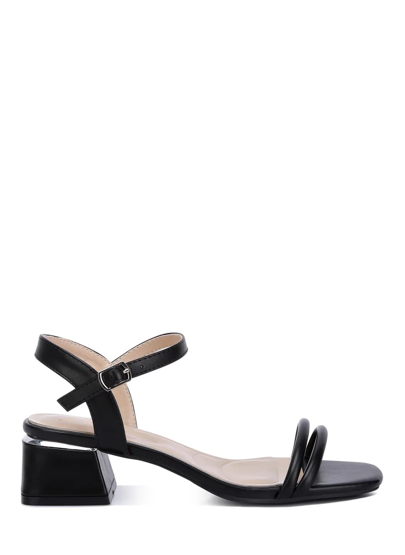 London Rag Ankle Strap Low Block Heels in Black