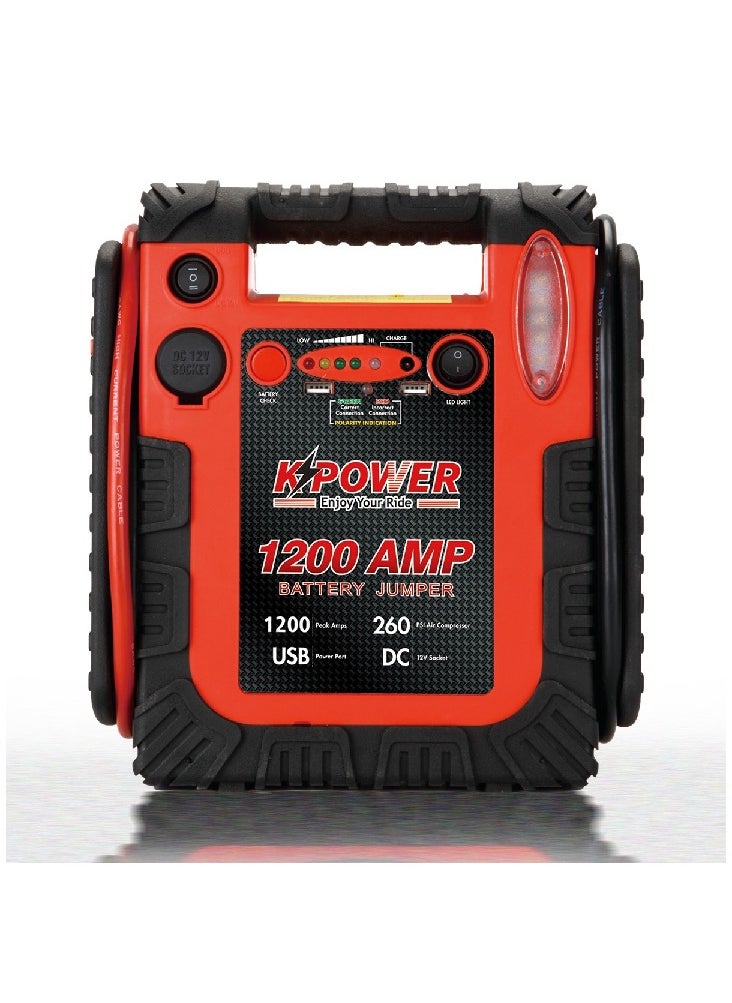K POWER KP-PS-4500 Car Jump Starter 1200 Amp Portable Battery Charger 20000Mah Emergency Supply Power Pack  - Image 1