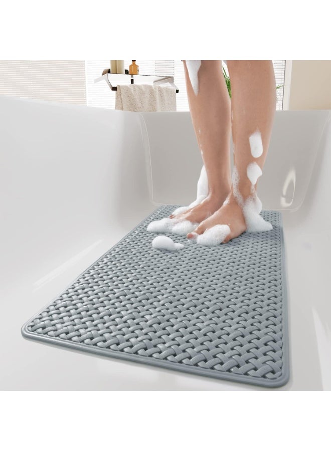سجادة حوض استحمام غير قابلة للانزلاق مع أكواب شفط وفتحات تصريف، سجادة استحمام ناعمة قابلة للغسل في الغسالة وسجادة حمام مضادة للانزلاق لحوض الاستحمام للأطفال (36 × 69 سم رمادي) - Image 1