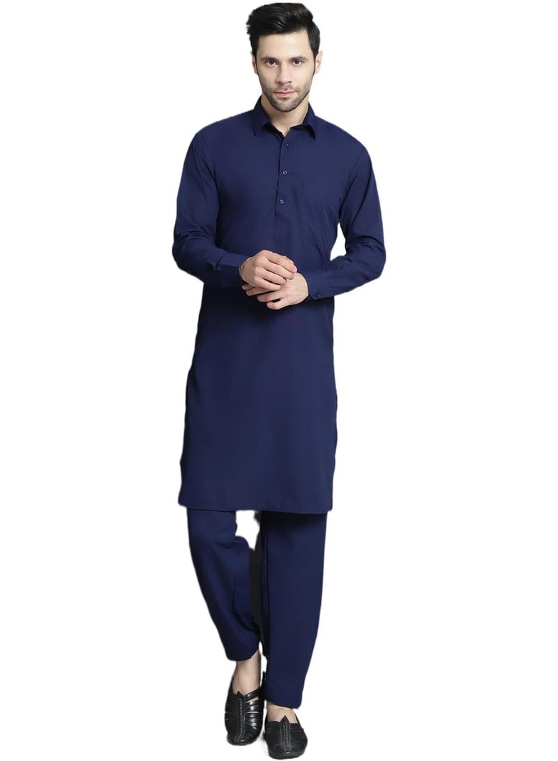 jompers قميص باتهاني صلب للرجال من جومبرز مع سالوار باللون الأزرق الداكن - Image 1