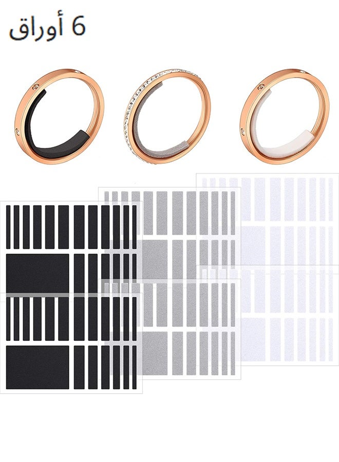 114 Pieces/ 6 Sheets Invisible Ring Size Regulator 3 Loose Rings for Fixing Ring Size for Wide Ring, Jewelry Ring Guard Smaller Gasket Loose Ring Tightener Ring Multi Size Ring Size, Black, Grey, White