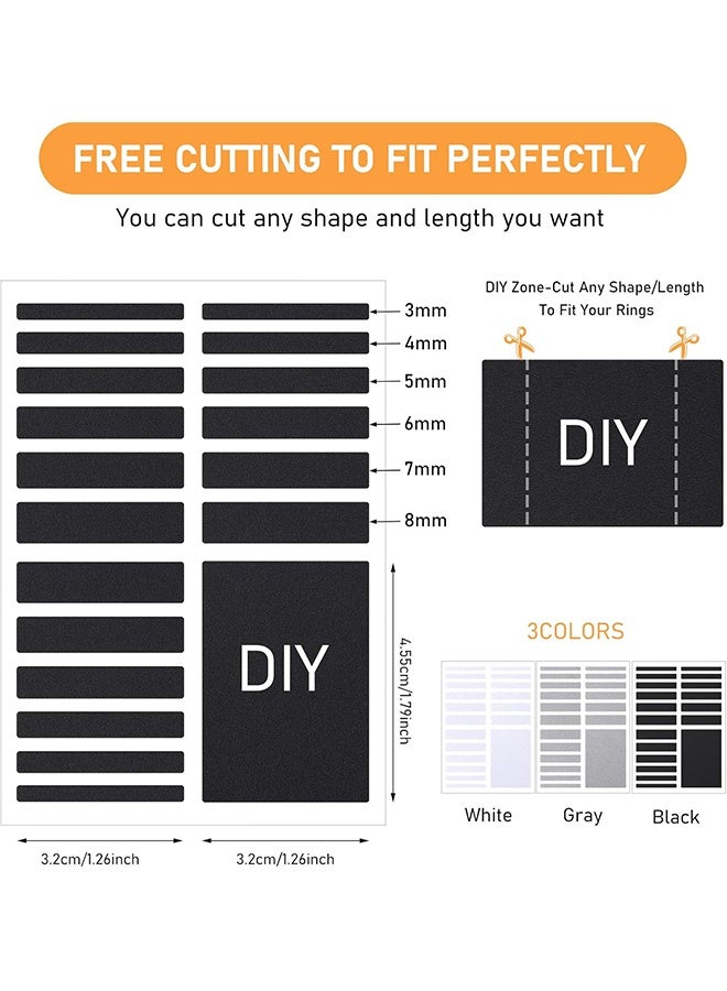 HY 114 Pieces/ 6 Sheets Invisible Ring Size Regulator 3 Loose Rings for Fixing Ring Size for Wide Ring, Jewelry Ring Guard Smaller Gasket Loose Ring Tightener Ring Multi Size Ring Size, Black, Grey, White - Image 2
