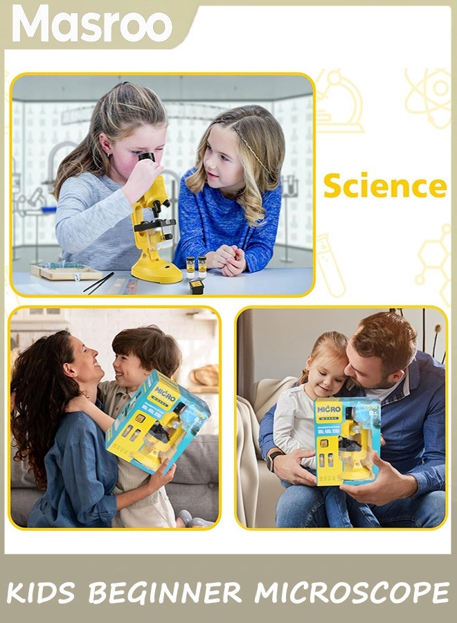 Masroo Science Kits for Kids Beginner Microscope with LED 100X 400X and 1200X-Include Sample Prepared Slides 12pc- Educational Toy Birthday Valentine's Day Gift Yellow - Image 3