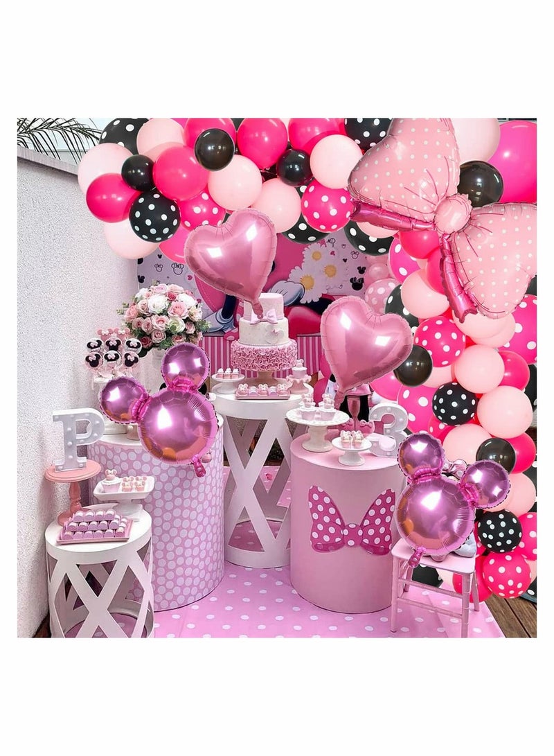 KASTWAVE Pink Mouse Color Balloon Garland Kit, 116 Pcs Pink Black Polka Dot Balloon Arch with Bow Foil Balloons for Girls Kids Pink Mouse Theme Birthday Baby Shower Decorations - Image 5