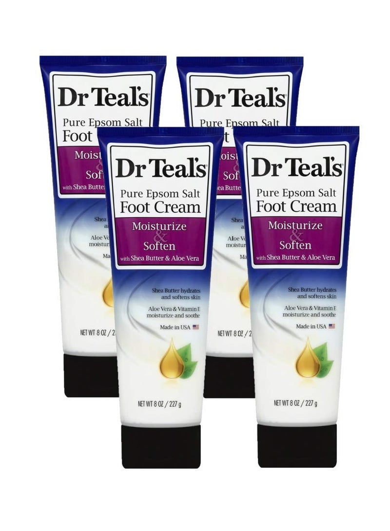 Dr Teal's Dr. Teals Pure Epsom Salt Foot Cream Gift Set (4 Pack, 8oz Ea.) - Moisturize & Soften with Shea Butter & Aloe Vera Essential Oils - Eases Aches & Pains, Promotes Healthy Looking Skin - Image 1