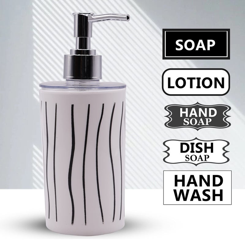 SHENRON Bathroom Accessories Set for Utility and Bathroom Decor | Liquid Soap Dispenser and Toothbrush Holder Combo Colour- White with Line - Image 4