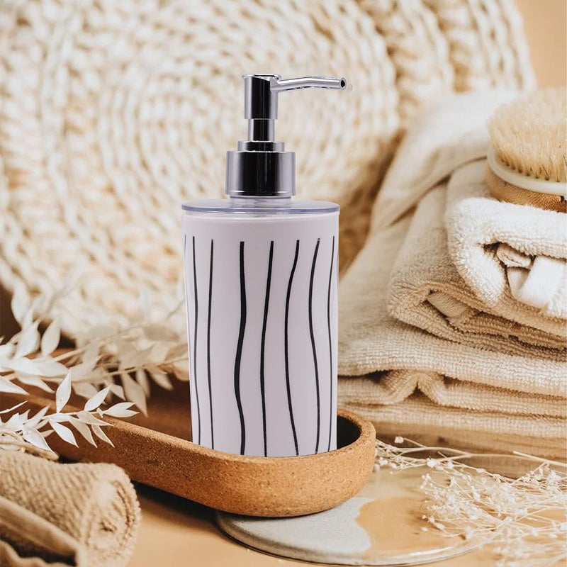 SHENRON Bathroom Accessories Set for Utility and Bathroom Decor | Liquid Soap Dispenser and Toothbrush Holder Combo Colour- White with Line - Image 5