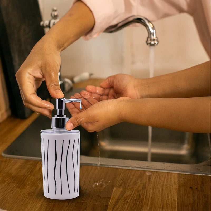 SHENRON Bathroom Accessories Set for Utility and Bathroom Decor | Liquid Soap Dispenser and Toothbrush Holder Combo Colour- White with Line - Image 3