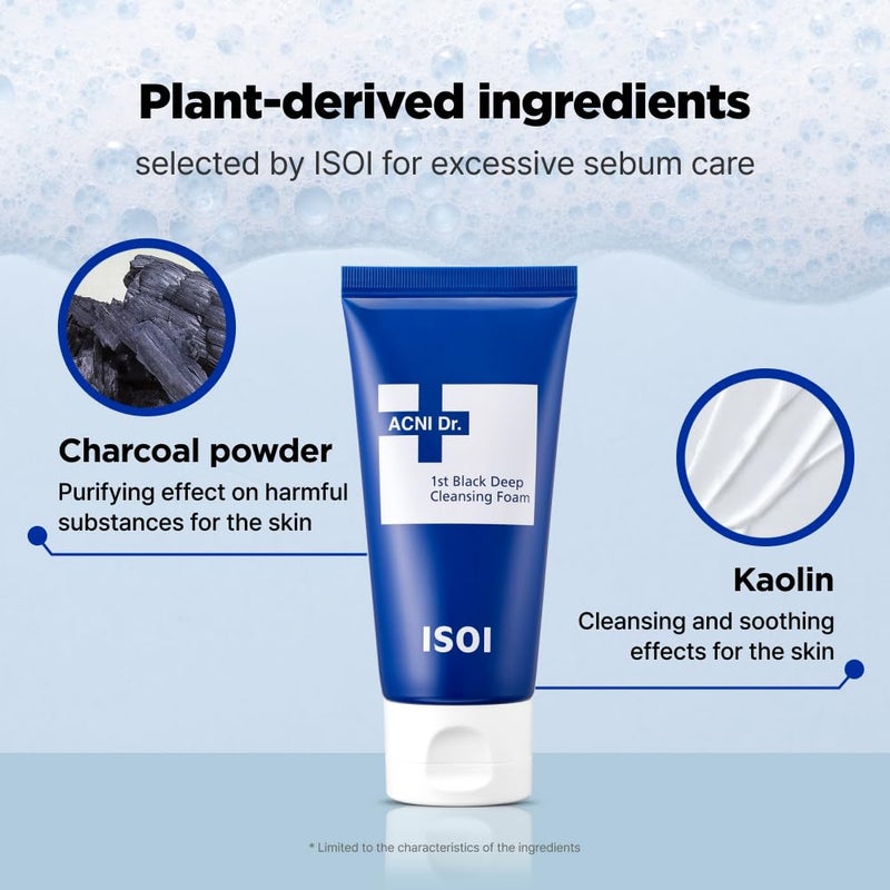ISOI ACNI Dr. 1st Deep Cleansing Foam, K-Mud & Charcoal Purifying Cleanser for Oily & Acne-Prone Skin, Korean Skincare (2.54 fl.oz/75ml) - Image 5