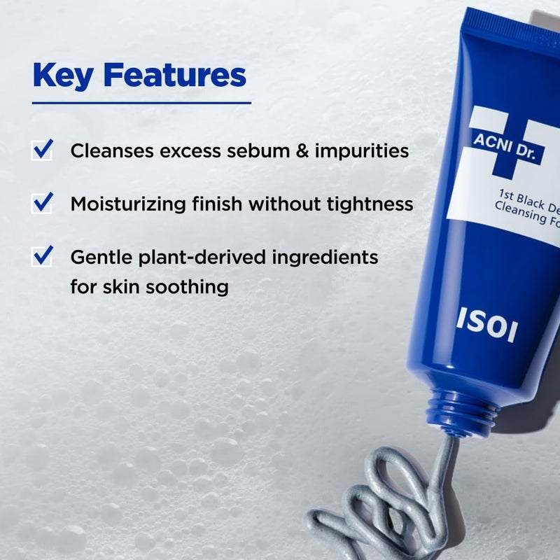 ISOI ACNI Dr. 1st Deep Cleansing Foam, K-Mud & Charcoal Purifying Cleanser for Oily & Acne-Prone Skin, Korean Skincare (2.54 fl.oz/75ml) - Image 4
