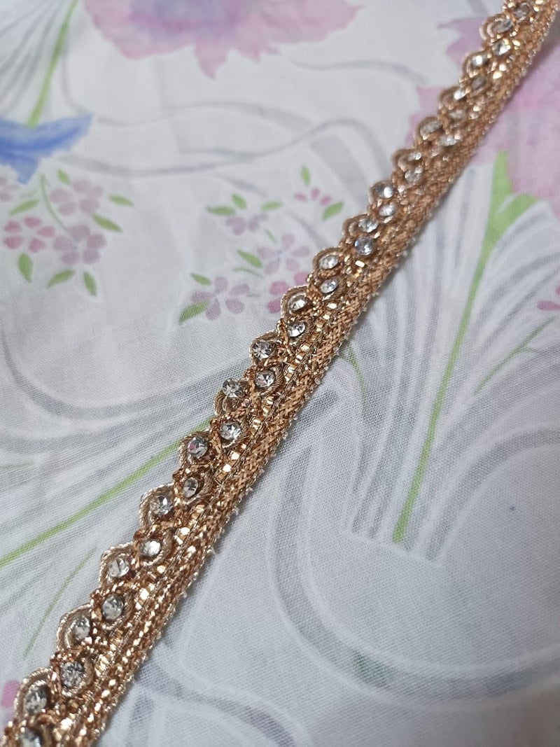 Generic Swag Fancy Stone Trim Lace, Silver Rhinestone Border, Fancy Border Lace, for Lehenga, Dupatta, Blouse,Suite and Art Craft Lace (Rose Golden, 9 Meter)  - Image 4