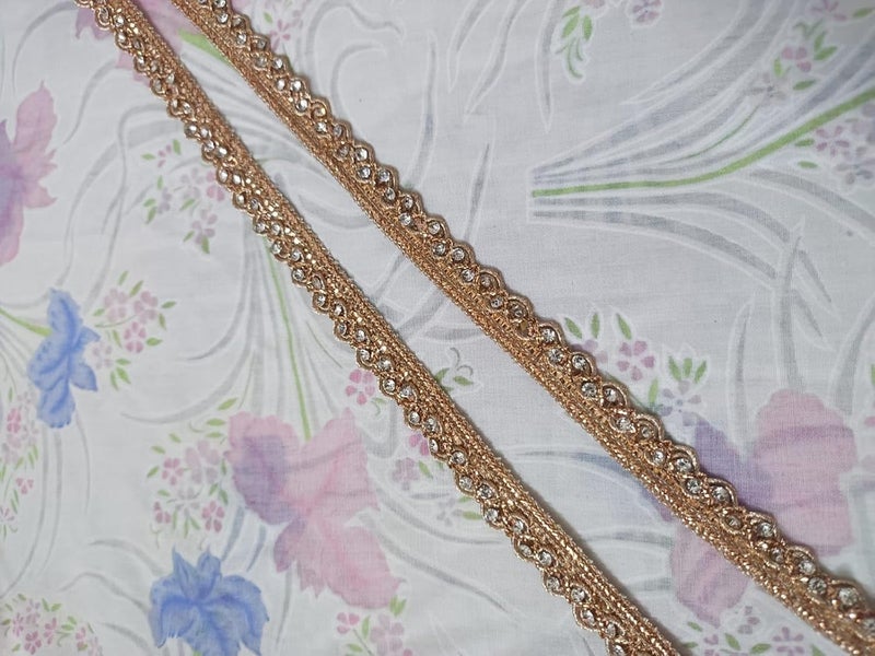 Generic Swag Fancy Stone Trim Lace, Silver Rhinestone Border, Fancy Border Lace, for Lehenga, Dupatta, Blouse,Suite and Art Craft Lace (Rose Golden, 9 Meter)  - Image 3