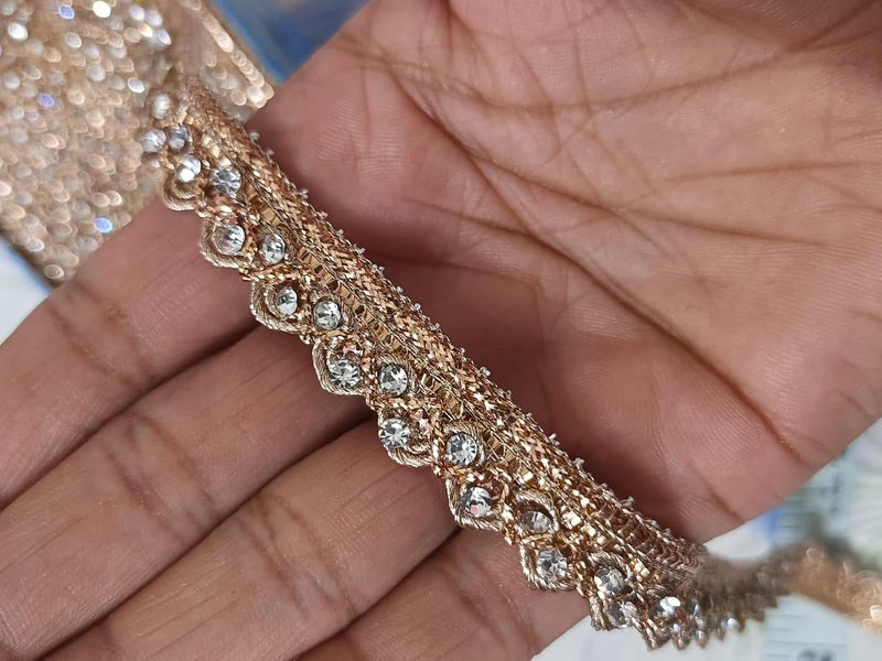 Generic Swag Fancy Stone Trim Lace, Silver Rhinestone Border, Fancy Border Lace, for Lehenga, Dupatta, Blouse,Suite and Art Craft Lace (Rose Golden, 9 Meter)  - Image 2
