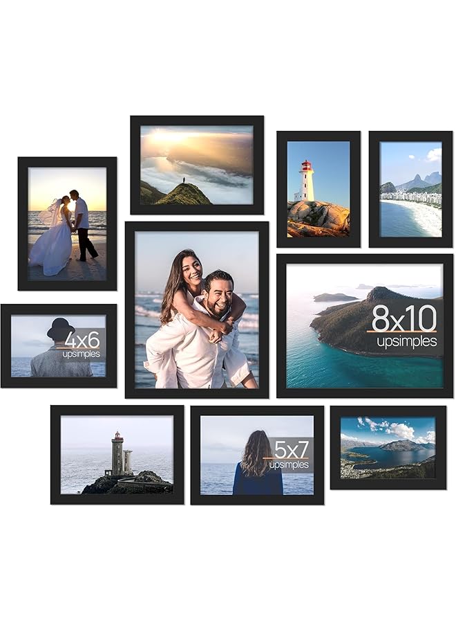 The Bros 10 Pack Picture Frames Collage Wall Decor with Glass, Gallery Wall Frame Set for Wall Mounting or Tabletop Display, Multi Sizes Including 8"x10", 5"x7", 4"x6" Family Photo Frames (10)