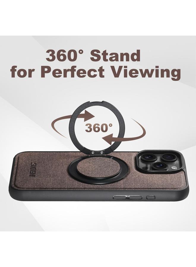 Suteni Case For iPhone 15 Pro Max G3 360 Rotation Holder MagSafe Denim Leather Back Phone Case - Image 2