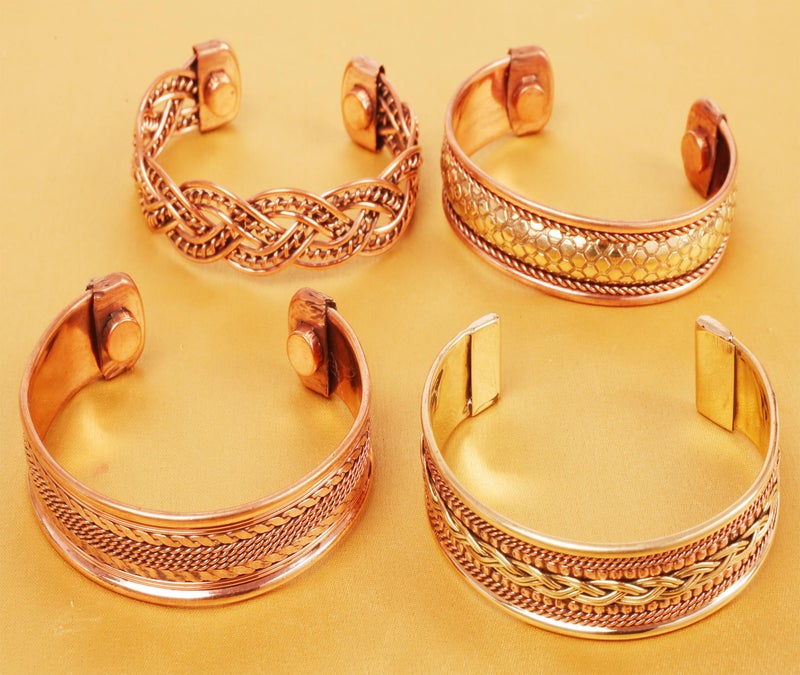 Touchstone copper bracelets | gift for men women |adjustable 100% pure solid real magnetic jewelry | handmade bracelet set combo | rope braided tibetan bangles. Set of 4 different designs - Image 4