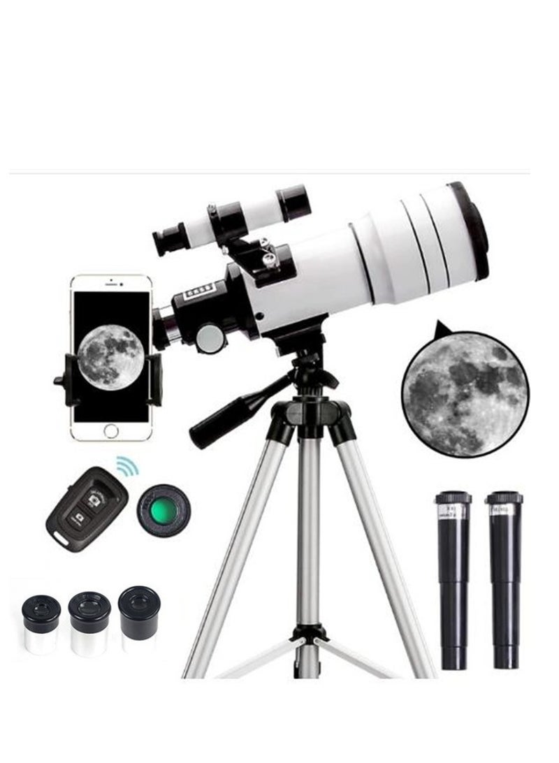 Telescope for Adults  Kids, 70mm Aperture Astronomical Refractor Telescopes for Astronomy Beginners (15X-150X), 300mm Portable Telescope with an Phone Adapter  A Wireless Remote - Image 1