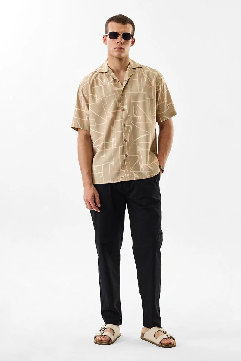 سنيتش Cuban Collar Geometric Box Fit Shirt