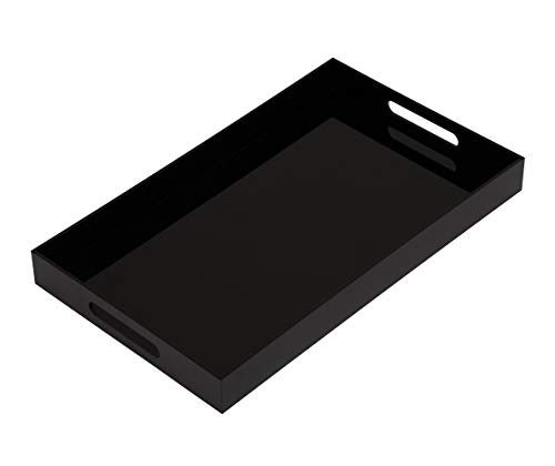 Glossy Black Sturdy Acrylic Serving Tray with Handles12x20InchServing CoffeeAppetizerBreakfastButlerKitchen Countertop Makeup Drawer OrganizerVanity Table Ottoman Decorative Tray