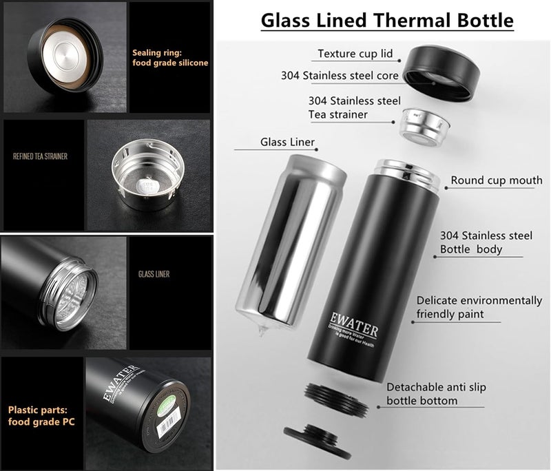 Milepetus Glass Liner Vacuum Flask Stainless Steel Water Bottle Insulated Travel Coffee Mug,11oz,9oz Available(11oz, Stainless Steel) - Image 3