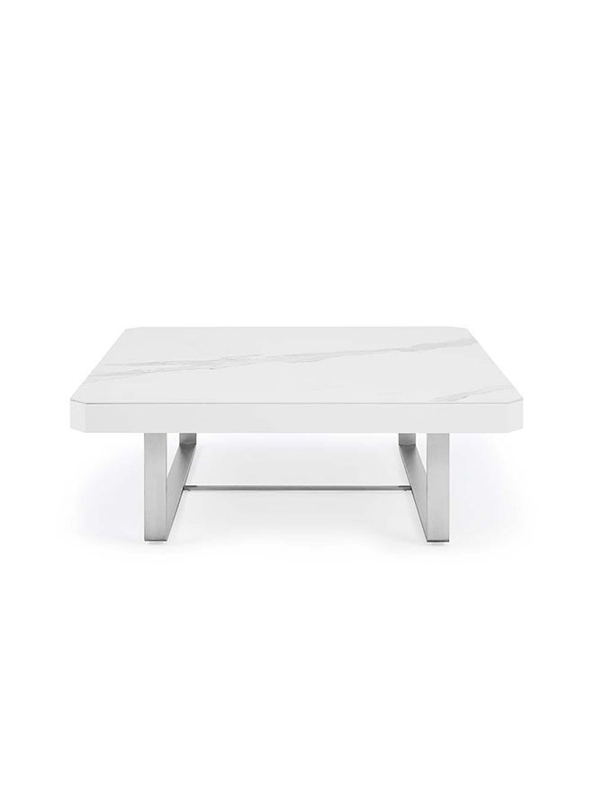 DANUBE HOME Monarch Square Coffee Table Multifunctional Living Room Desk Space Saving Center Table Modern Design Furniture For Home Living Room - White / Brushed Silver  - Image 2