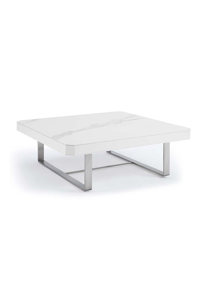 DANUBE HOME Monarch Square Coffee Table Multifunctional Living Room Desk Space Saving Center Table Modern Design Furniture For Home Living Room - White / Brushed Silver  - Image 1