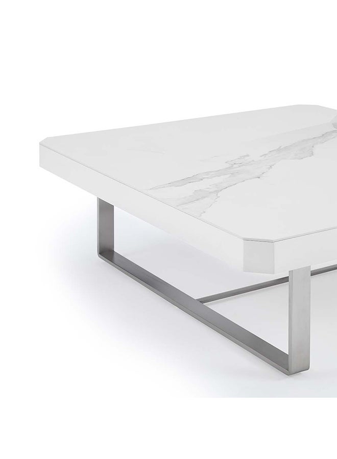 DANUBE HOME Monarch Square Coffee Table Multifunctional Living Room Desk Space Saving Center Table Modern Design Furniture For Home Living Room - White / Brushed Silver  - Image 4