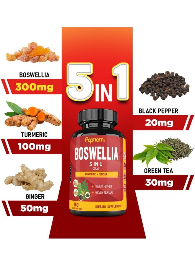 Papnami Boswellia Serrata Extract Capsules Equivalent to 3200mg & Turmeric, Ginger, Pepper, Green Tea, 5 Months Supply, 150 Capsules - Image 3