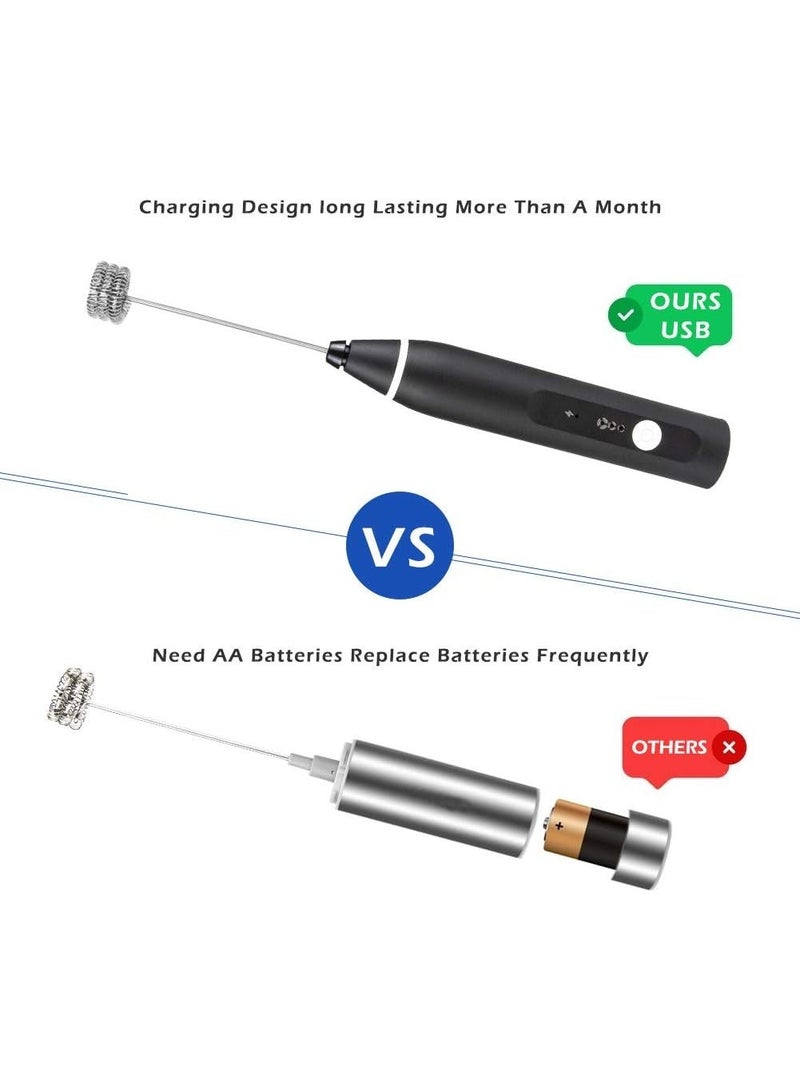 صانع رغوة حليب كهربائي قابل للشحن USB - مضرب قهوة وخافق بيض بـ3 سرعات مع رأسين ستانلس ستيل - Image 2