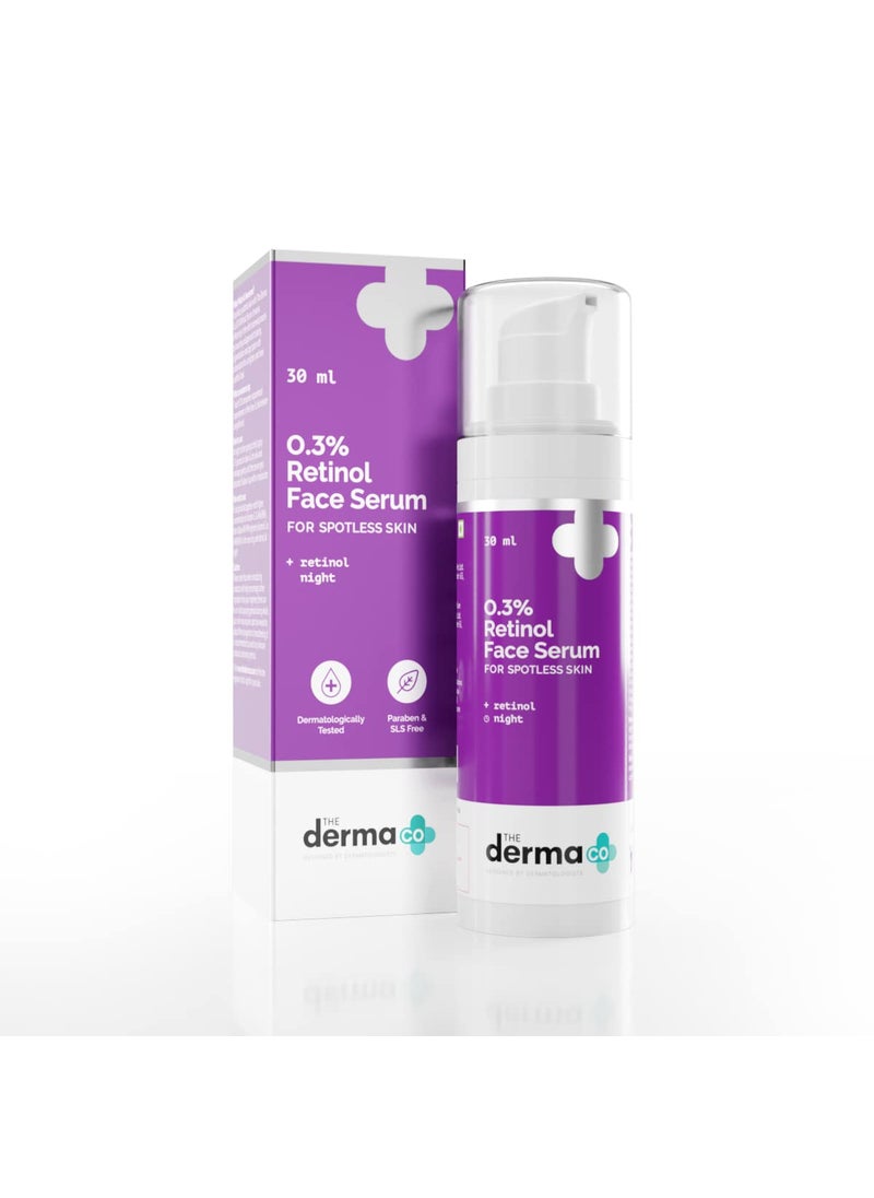 THE derma Co The Derma Co 0.3% Retinol Face Serum for Spotless Skin | with Anti Aging Properties | Reduces Fine Lines & Wrinkles | Use Daily at Night Only | 1.01 Fl Oz/30 ml 