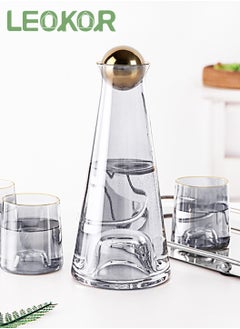 LEOKOR 5-Piece Glass Carafe Set, Bedside Water Carafe and Glass Set, Water Decanter with Cups, Glass Vase  - Image 1
