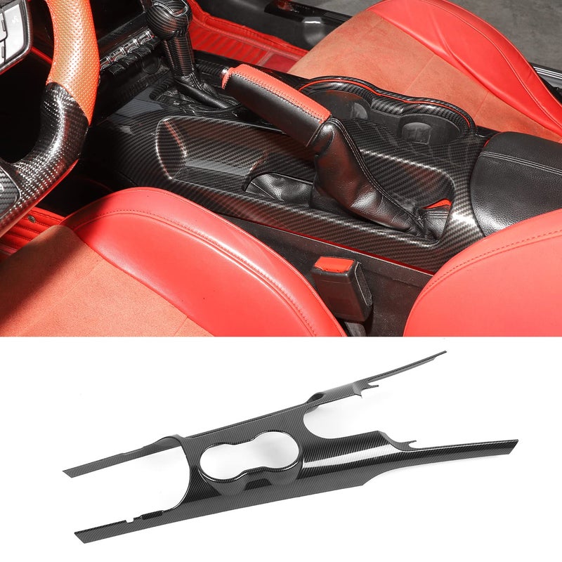 RTTCZ Carbon Fiber Center Console Gear Shift Panel Trim Cover Cup Holder Frame Interior Decoration Kit Accessories for Ford Mustang 20152022