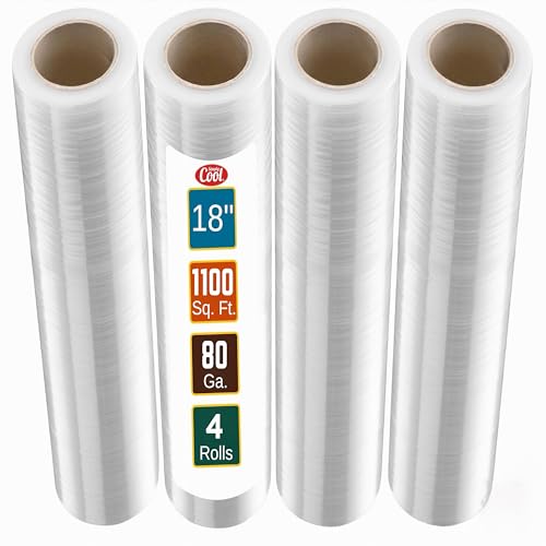 Simply Cool Stretch Wrap 4 Pack 18" x 1100 SqFt – Heavy Duty 80 Gauge Shrink Wrap Rolls for Moving, Furniture, and Packing, Industrial Plastic Stretch Film, Pallet Wrap & Shrink Film Roll - Image 1