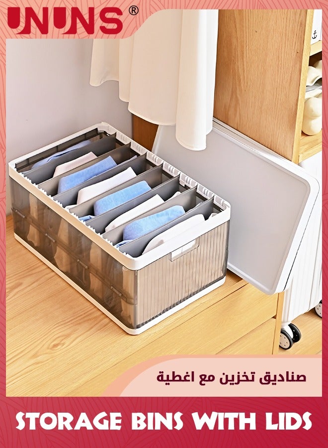 UNUNS Storage Bins With Lids,Foldable Stackable Storage Boxes For Closet,Closet Organizers And Storage,Cubby Storage Containers For Organizing - Image 1