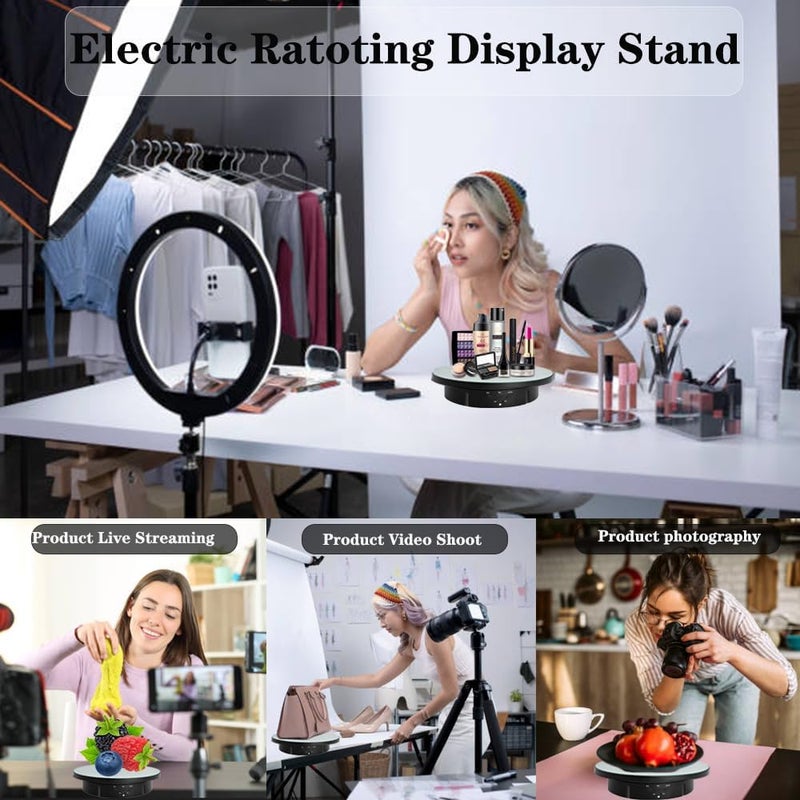 JAYEGT 3 in 1 Rotating Display Stand with 5.74/7.08/8.66 inch Replacement Mirror Cover，22lbs Load , 360 Degree Electronic Turntable for Photography Products Display (Mirror/3 in1 / Black/ NO Remote) - Image 5