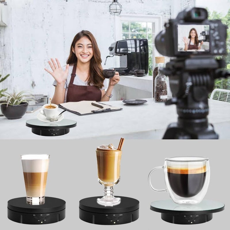 JAYEGT 3 in 1 Rotating Display Stand with 5.74/7.08/8.66 inch Replacement Mirror Cover，22lbs Load , 360 Degree Electronic Turntable for Photography Products Display (Mirror/3 in1 / Black/ NO Remote) - Image 3