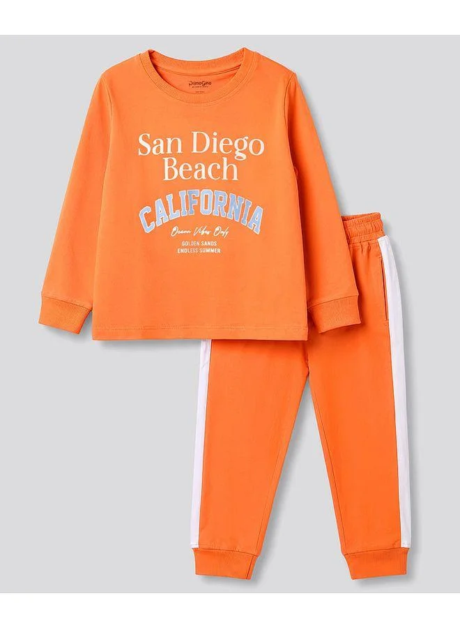 Primo Gino Primo Gino 100% Cotton Knit Full Sleeves T-Shirt & Pyjama Night Suit with San Diego Print - Coral