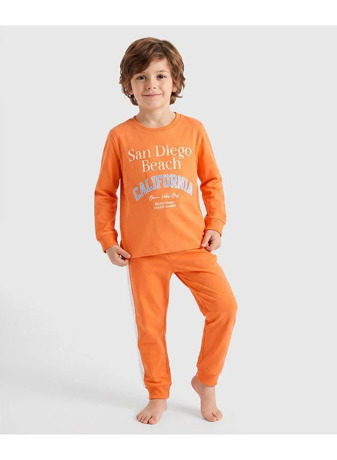 Primo Gino Primo Gino 100% Cotton Knit Full Sleeves T-Shirt & Pyjama Night Suit with San Diego Print - Coral